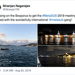 Niranjan Nagarajan
@NiranjanTW
Cruising on the Bosporus to get the #MetaSUB 2019 meeting started with the wonderfully international ⁦@metasub⁩ gang!